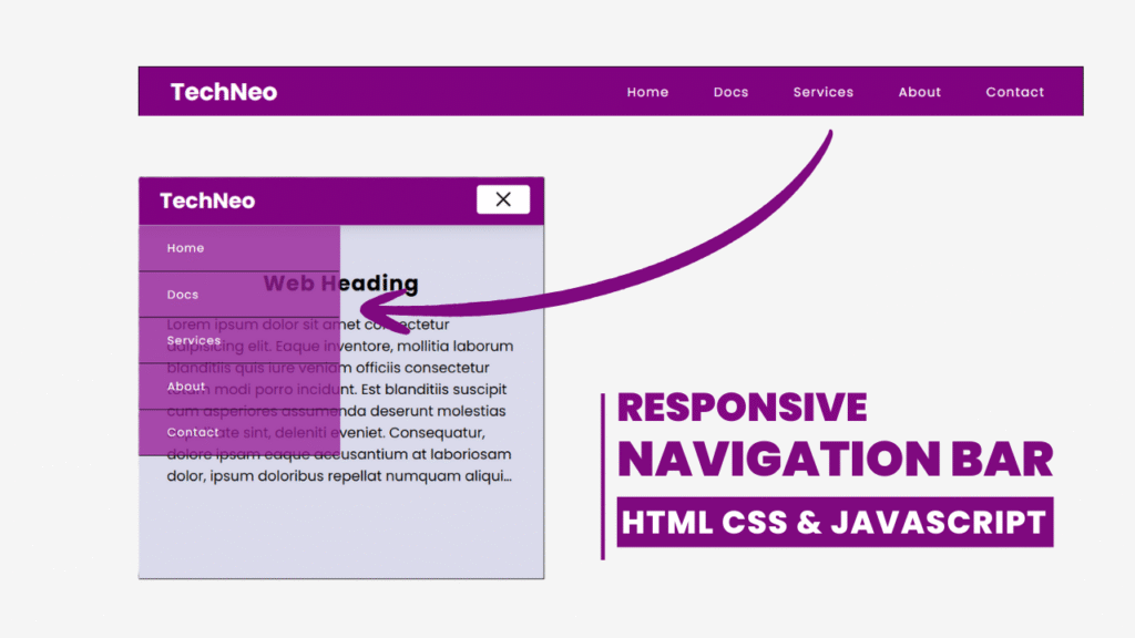 Responsive Navigation Bar using Html CSS and Javascript