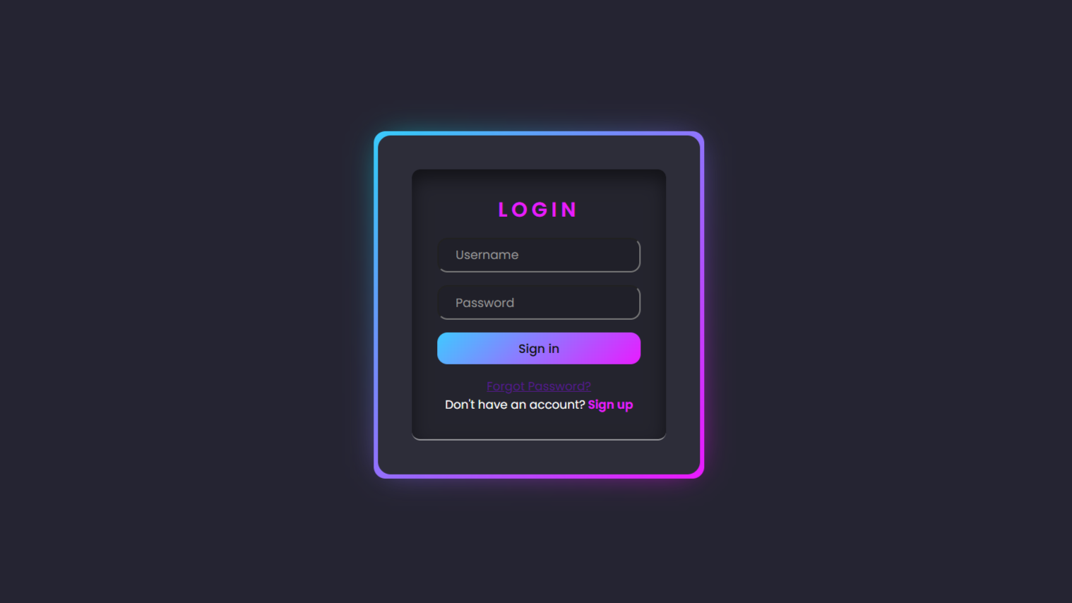 Animated glowing login form